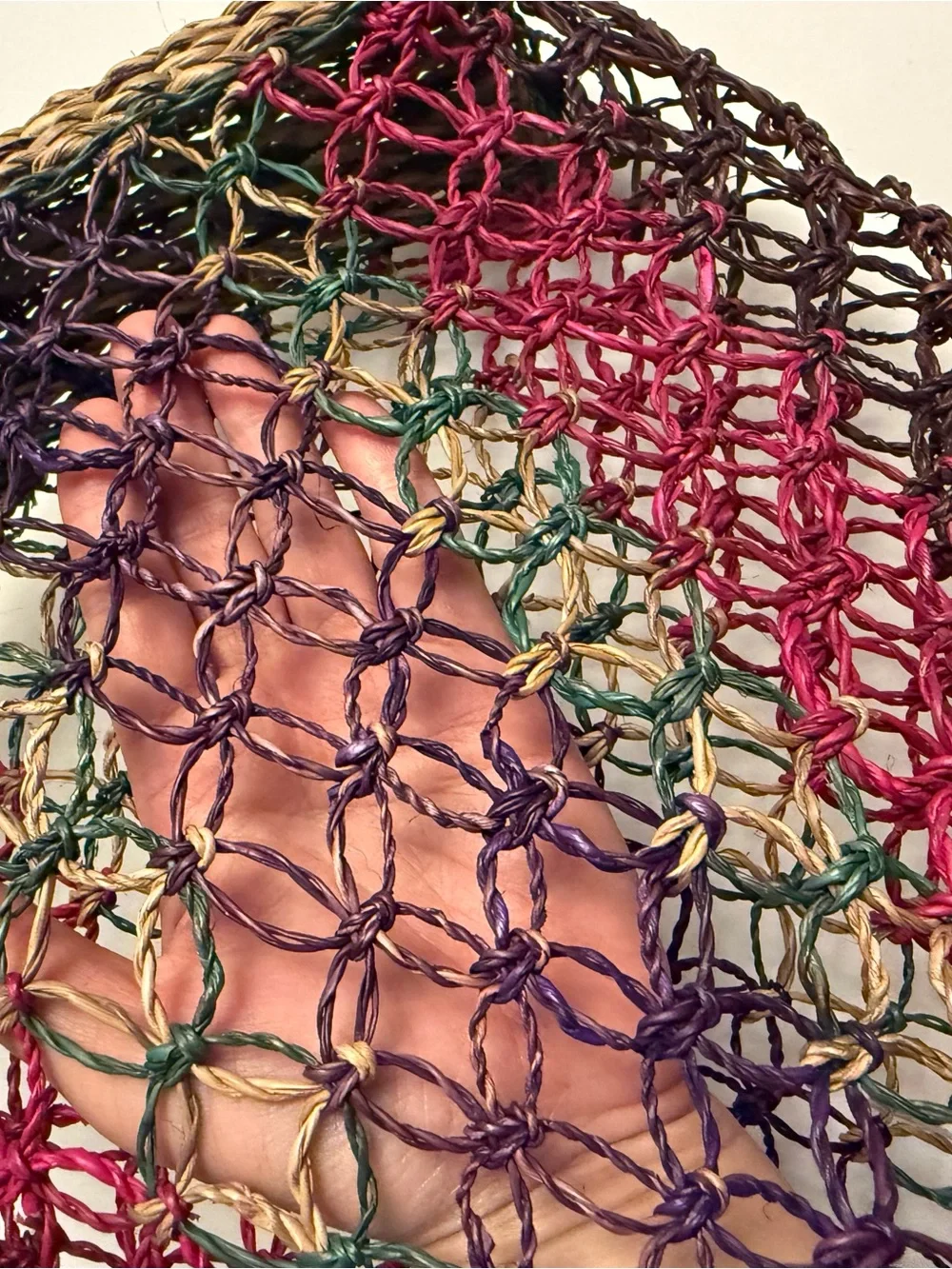 Handwoven Multicolor Net Tote Bag - Purple & Pink